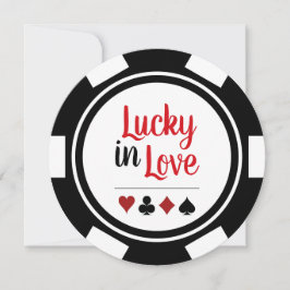 Lucky i Kärlek Poker Chip Black White Bröllop Inbjudningar