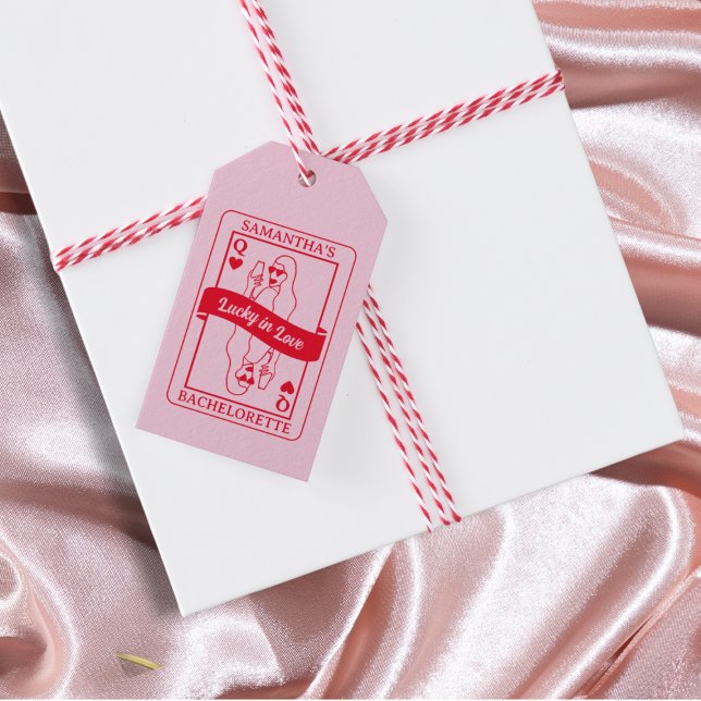 Lucky i Kärlek Rosa & Red Bachelorette Favor Presentetikett (Lucky In Love Pink & Red Bachelorette Favor Gift Tags)