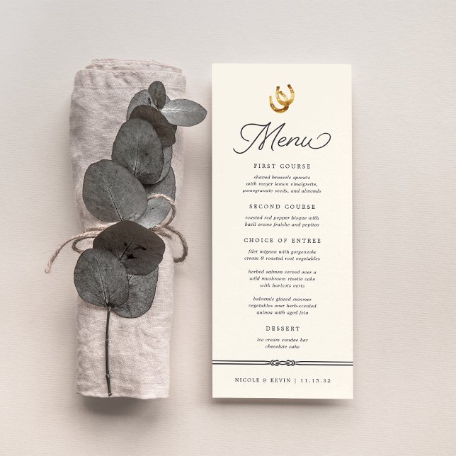 Lucky i Kärlek | Rustic Horseshoes Bröllop Meny (Skapare uppladdad)