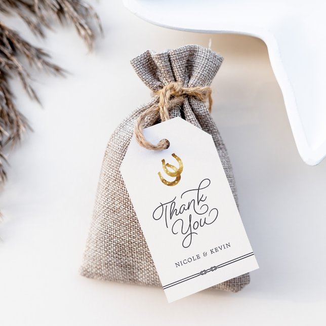 Lucky i Kärlek | Rustic Horseshoes Wedding Favor Presentetikett (Skapare uppladdad)