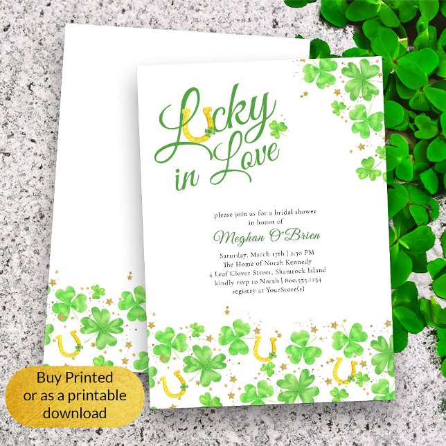 Lucky i Kärlek Shamrock Elegant Möhippa Inbjudningar (Lucky in Love Bridal Shower Invitation)