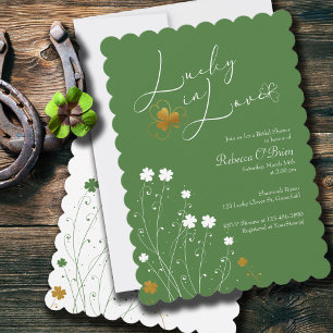 Lucky i Kärlek Shamrock Grönt Guld Möhippa Inbjudningar