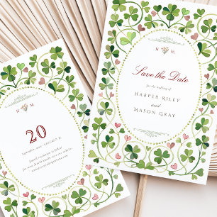 Lucky i Kärlek Shamrock & Hearts Spara datumkortet Inbjudningar