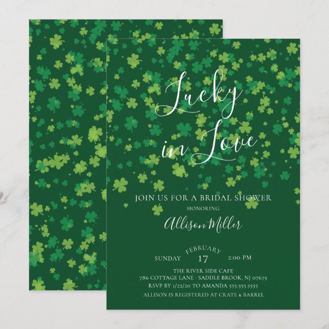 Lucky i Kärlek Shamrock Möhippa Inbjudningar (Fram/baksida)