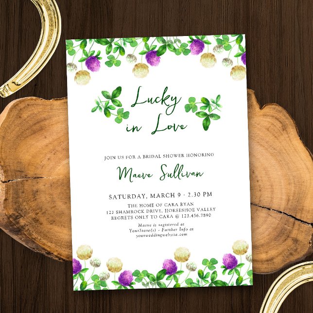 Lucky i Kärlek Shamrocks och Klöver Möhippa Inbjudningar (Lucky in Love Couples Shower Invitation)
