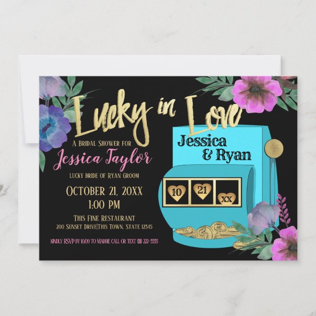 Lucky i Kärlek Slot Maskin Möhippa Inbjudningar (Framsida)