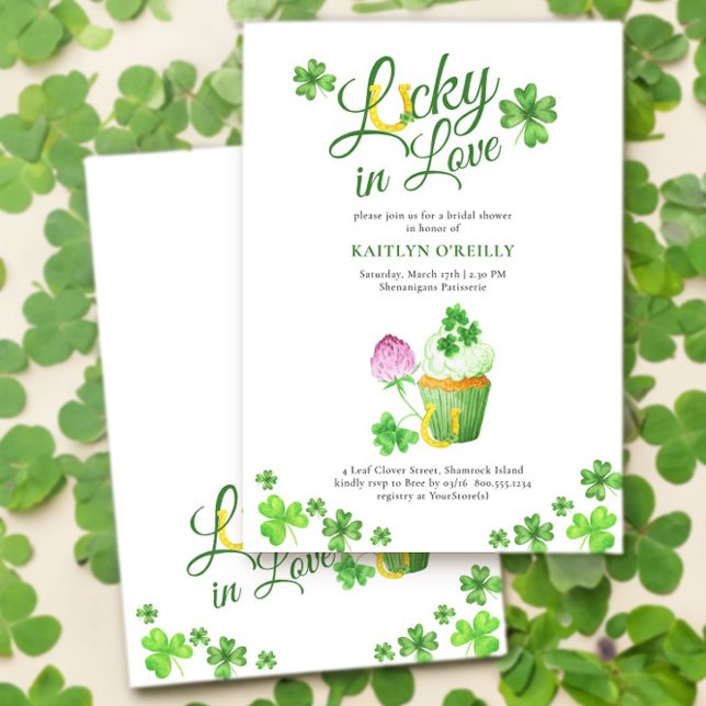 Lucky i Kärlek St Patricks Inbjudningskort för möh (Lucky in Love St Patricks Bridal Shower Invitation by Darling & May)
