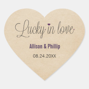 Lucky i Kärlek Stickers, Lila Hjärtformat Klistermärke