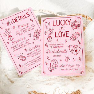 Lucky i Kärlek Whimsical Hand plockade Bachelorett Inbjudningar