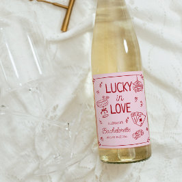 Lucky i Kärlek Whimsical Hand plockade Bachelorett Vinflaska Etikett