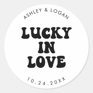 Lucky i Lottery-favoriten Kärlek Retro Bröllop Runt Klistermärke