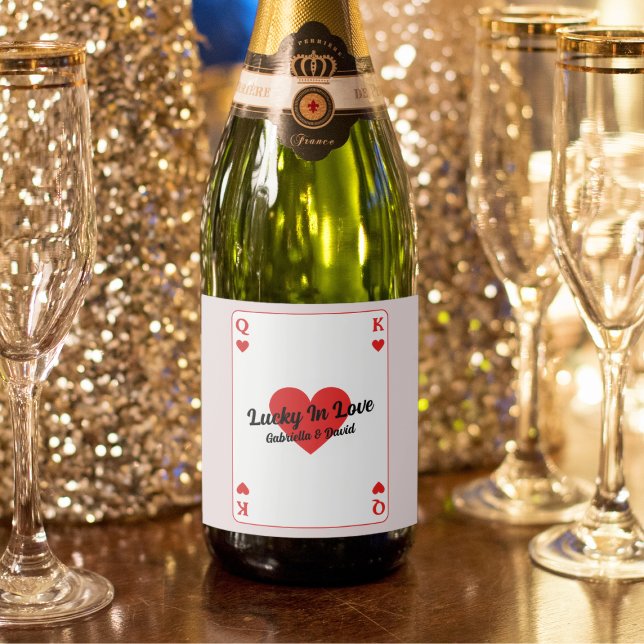 Lucky i Par Shower-favoriten i Kärlek-spelkort (Lucky In Love Playing Card Couples Shower Favor Sparkling Wine Label)