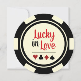 Lucky in Kärlek Poker Chip Black Off White Bröllop Inbjudningar