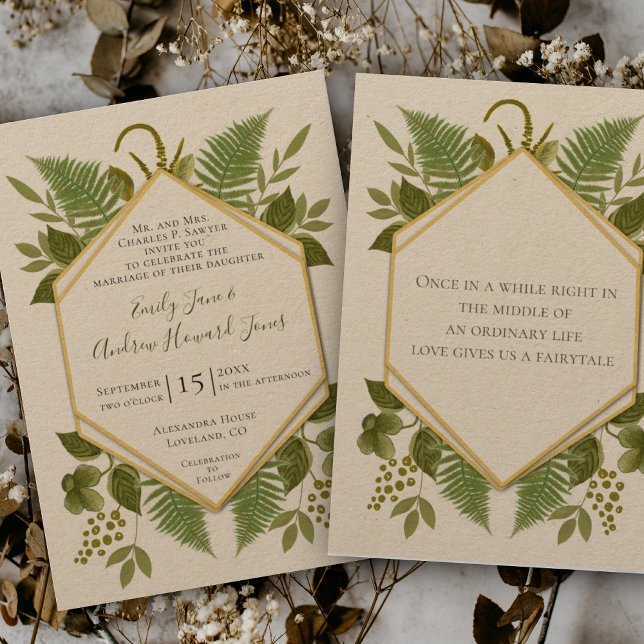 Lucky In Love 4 Leaf Clover Fern Geometric Wedding Inbjudningar (Skapare uppladdad)