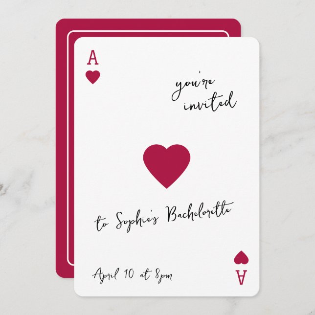 Lucky In Love Bachelorette Ace Of Hearts Inbjudningar (Fram/baksida)