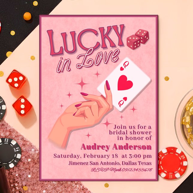 Lucky in Love Bridal Shower  Inbjudningar (Lucky in Love Digital Editable Bridal Shower Invitation)