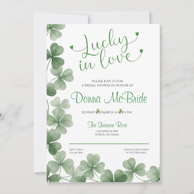 Lucky in Love Bridal Shower Invitation Inbjudningar (Framsida)