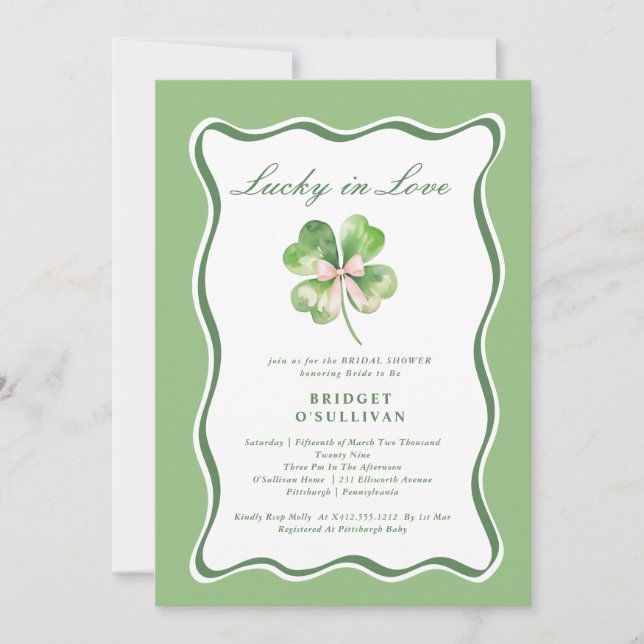 Lucky in Love Bridal Shower  Shamrock Invitation Inbjudningar (Framsida)