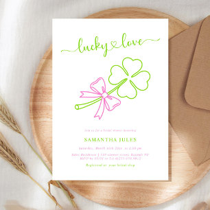 Lucky in Love Bröllopsfest Rosa Grönt Shamrock Inbjudningar