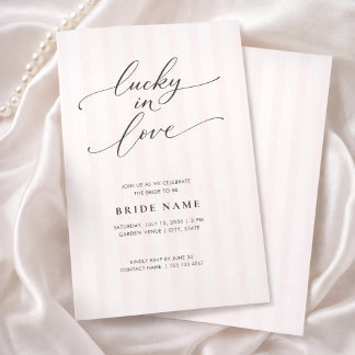 Lucky in Love Elegant Pink Stripe Bridal Shower Inbjudningar