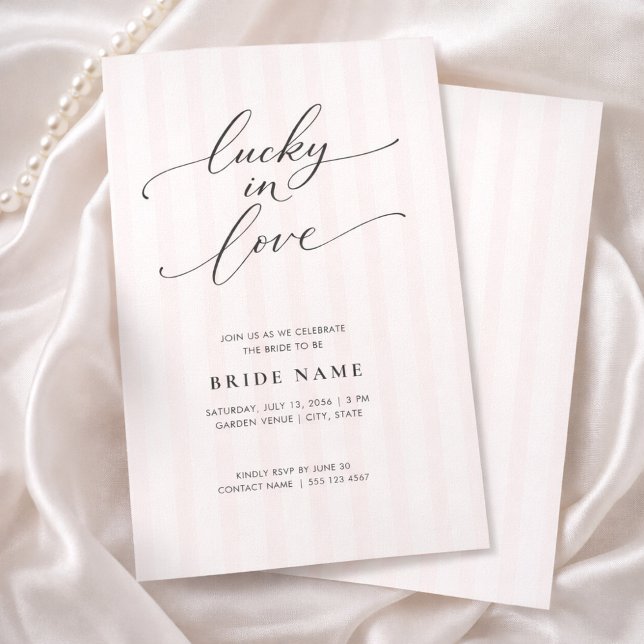 Lucky in Love Elegant Pink Stripe Bridal Shower Inbjudningar (Skapare uppladdad)
