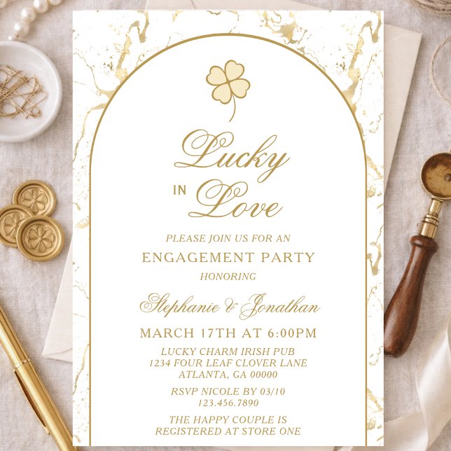 Lucky in Love Gold Shamrock Engagement Party Inbjudningar (Skapare uppladdad)