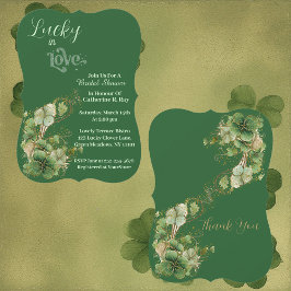 Lucky in Love Golden Green Shamrock Bridal Shower Inbjudningar