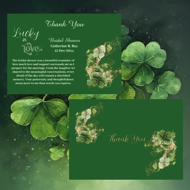  Lucky in Love Golden Green Shamrock Bridal Shower Tack Kort (Lucky in Love Golden Green Shamrock Bridal Shower Thank You Card)