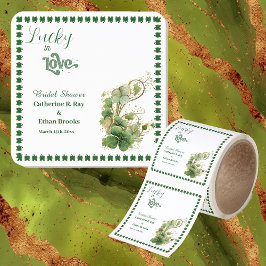 Lucky in Love Grön Guld Shamrock Bröllopsfest Fyrkantigt Klistermärke