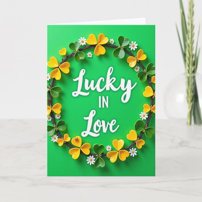 Lucky In Love Heart Clover Card Kort (Framsida)