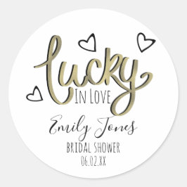 Lucky in Love Hearts Bridal Shower Runt Klistermärke