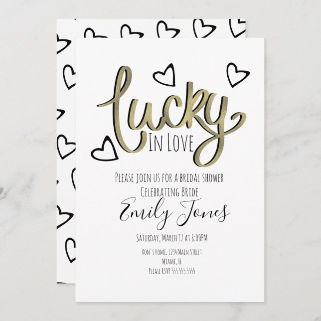 Lucky in Love Hearts Bridal Shower Spara Datumet (Fram/baksida)