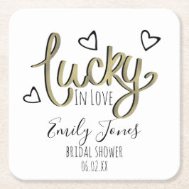 Lucky in Love Hearts Bridal Shower Underlägg Papper Kvadrat