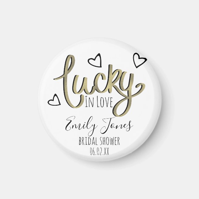 Lucky in Love Hearts Bröllopsdusch Magnet (Framsidan)