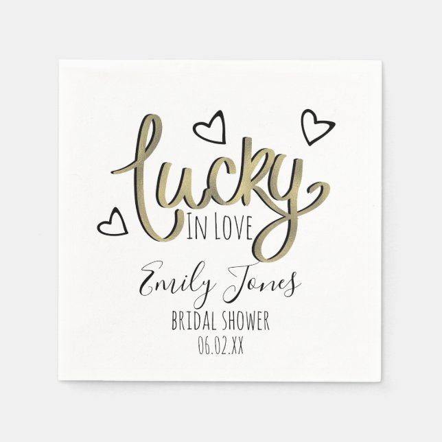 Lucky in Love Hearts Bröllopsdusch Pappersservett (Framsidan)
