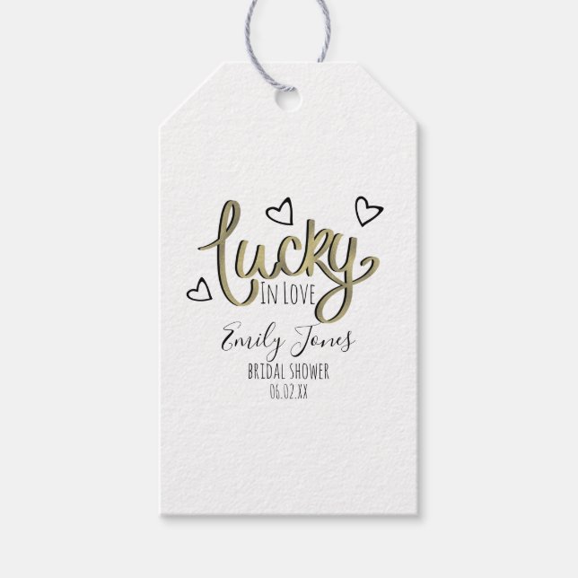 Lucky in Love Hearts Bröllopsdusch Presentetikett (Framsidan)