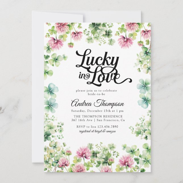 Lucky in Love | Pink Green Bridal Shower Inbjudningar (Framsida)