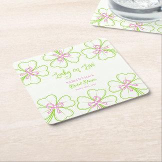 Lucky in Love ShamrockPink Green  Bridal Shower  Underlägg Papper Kvadrat