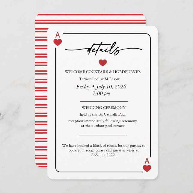 Lucky in Love Wedding Details Card Inbjudningar (Fram/baksida)