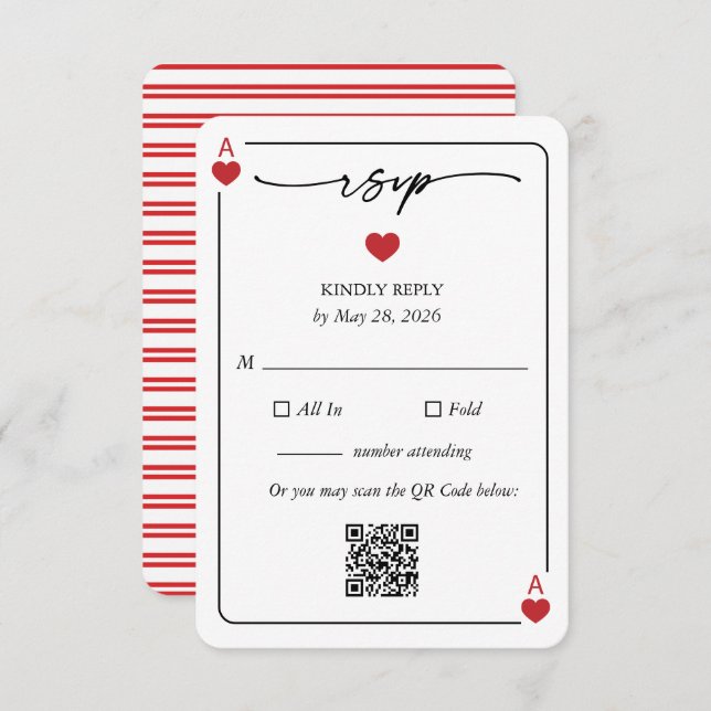 Lucky in Love Wedding RSVP Card with QR Option Inbjudningar (Fram/baksida)