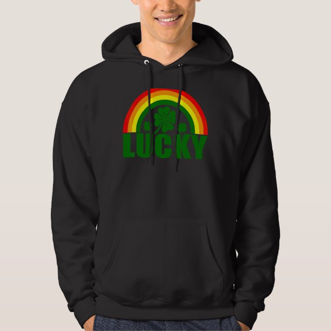 Lucky Irish Four Löv C St patrick's day Rainbow Hoodie (Framsida)
