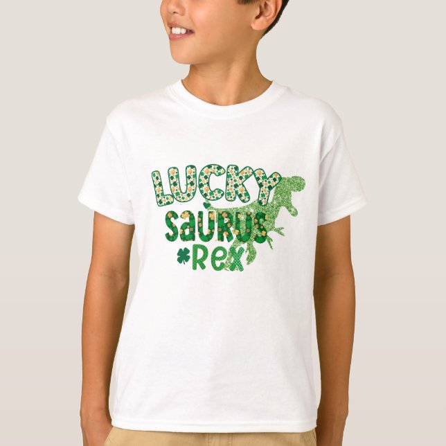 Lucky Irish Kids Saurus Rex Tee, Dinosaur Älskare T Shirt (Framsida)