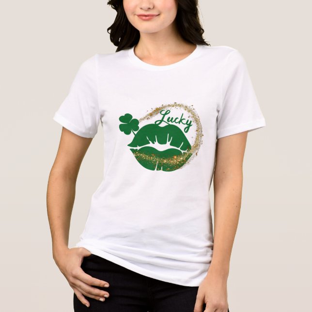 Lucky Irish Kiss Grönt Guld St patricks day T Shirt (Framsida)