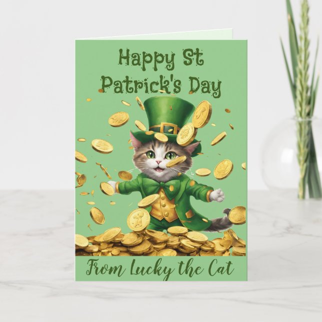 Lucky Irish Leprechaun cat St Patrick firar Helgkort (Framsida)