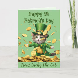 Lucky Irish Leprechaun cat St Patrick firar Helgkort