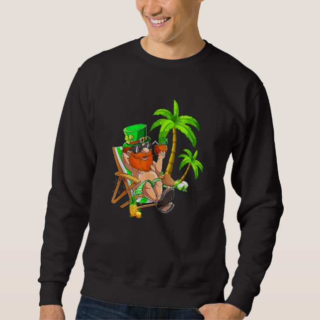 Lucky Irish Leprechaun Hawaiian Surfing St Patrick Lång Ärmad Tröja (Framsida)