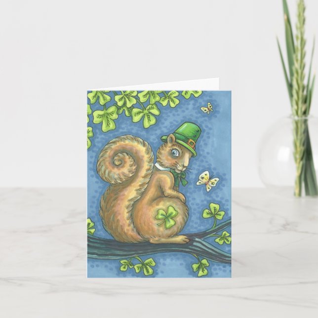 LUCKY IRISH LEPRECHAUN SQUIRREL NOTE CARD Blank Kort (Framsida)