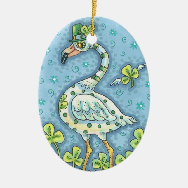 LUCKY IRISH POLKA DOT FLAMINGO ORNAMENT Oval (Framsidan)