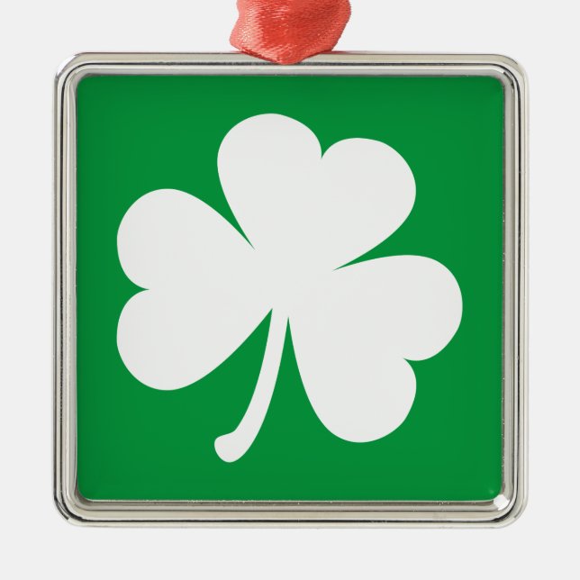 Lucky Irish Shamrock | Grönt och vit Julgransprydnad Metall (Framsidan)
