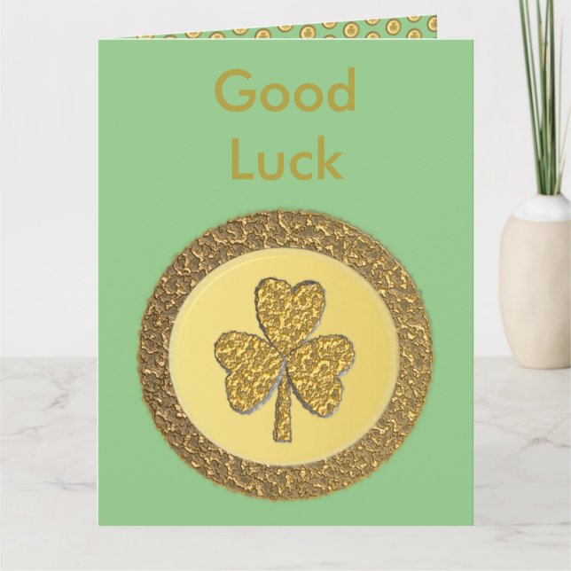 Lucky Irish Shamrock Guld Coin Anpassningsbar Kort (Framsida)